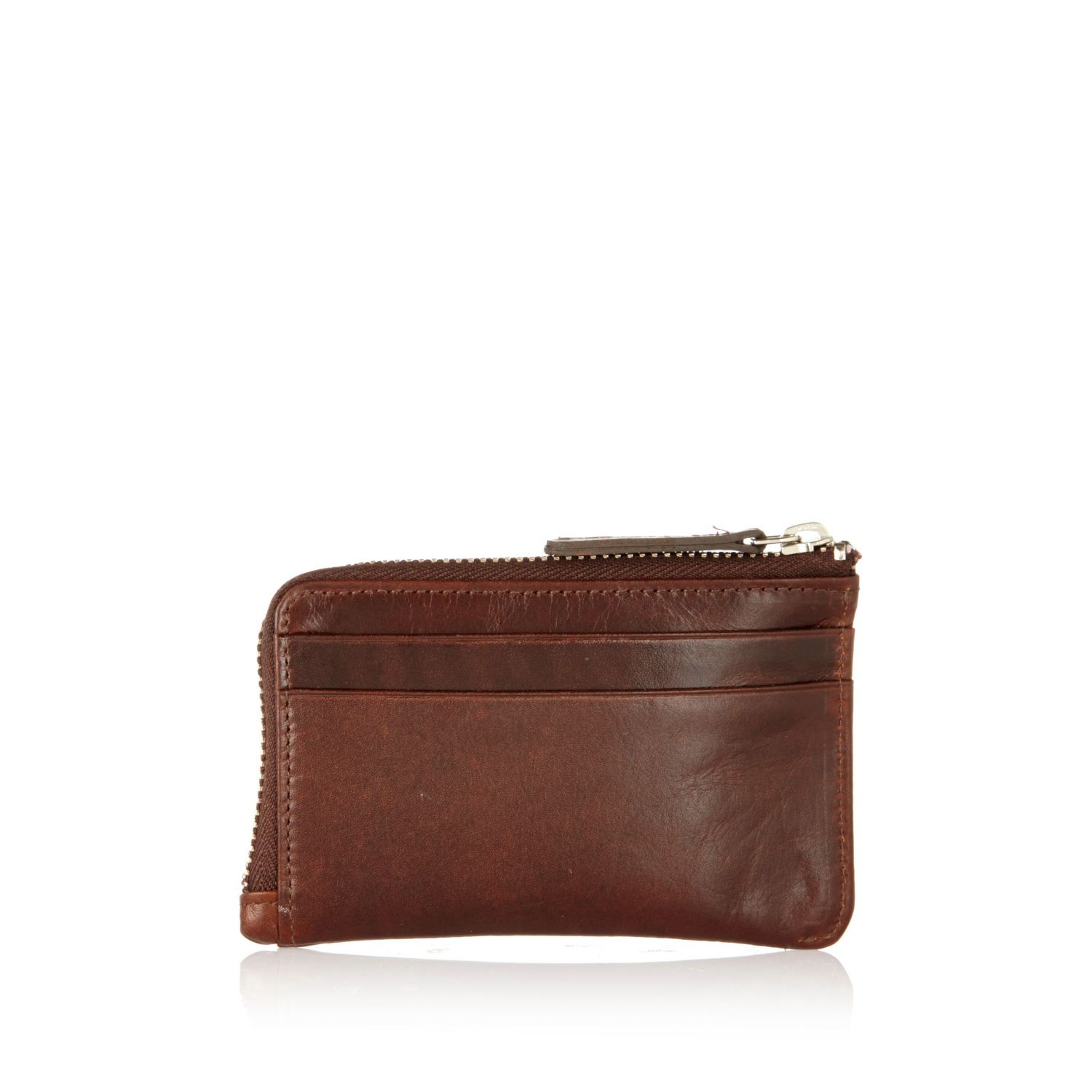River Island Dark Brown Leather Mini Zip Wallet in Brown for Men - Lyst