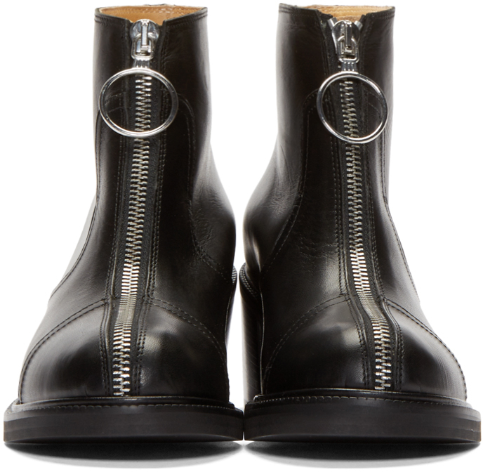 patent zip front ankle boots