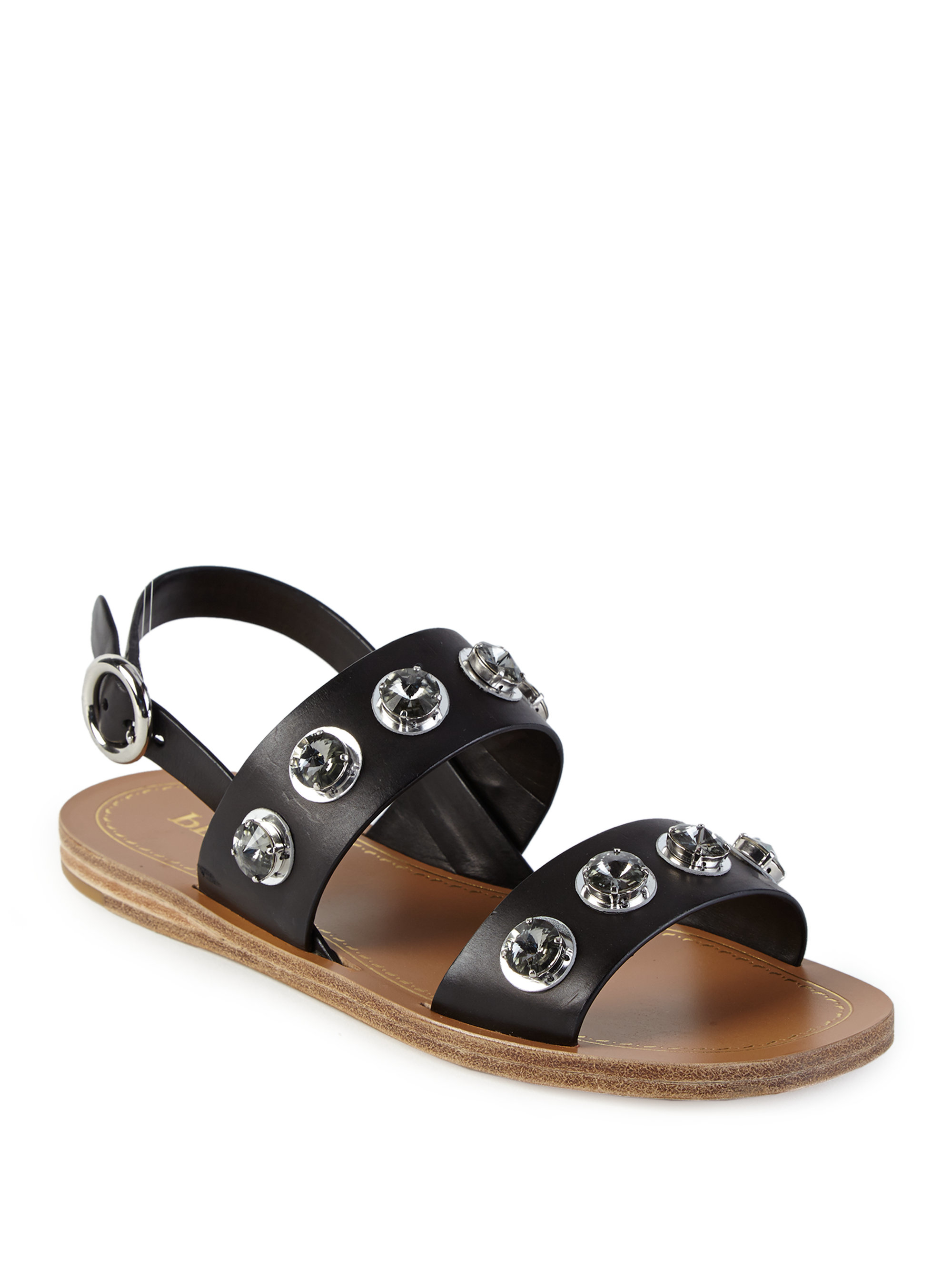 Lyst Prada Jeweled Leather Flat Sandals in Black