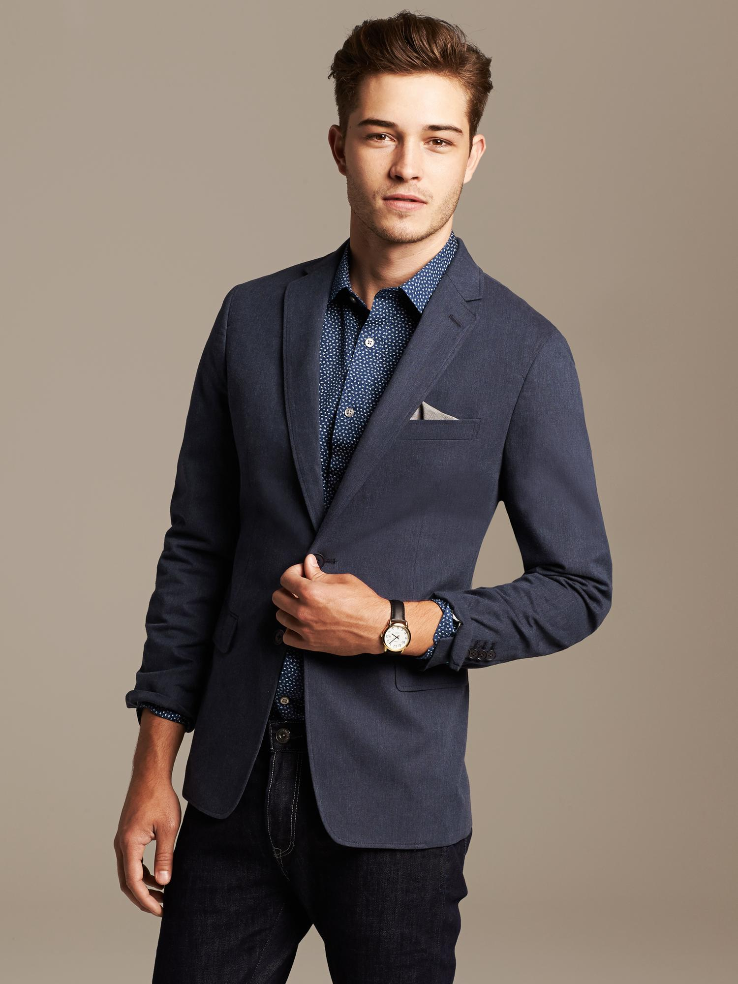 Lyst Banana Republic Tailored Fit Navy Herringbone Blazer In Blue For Men