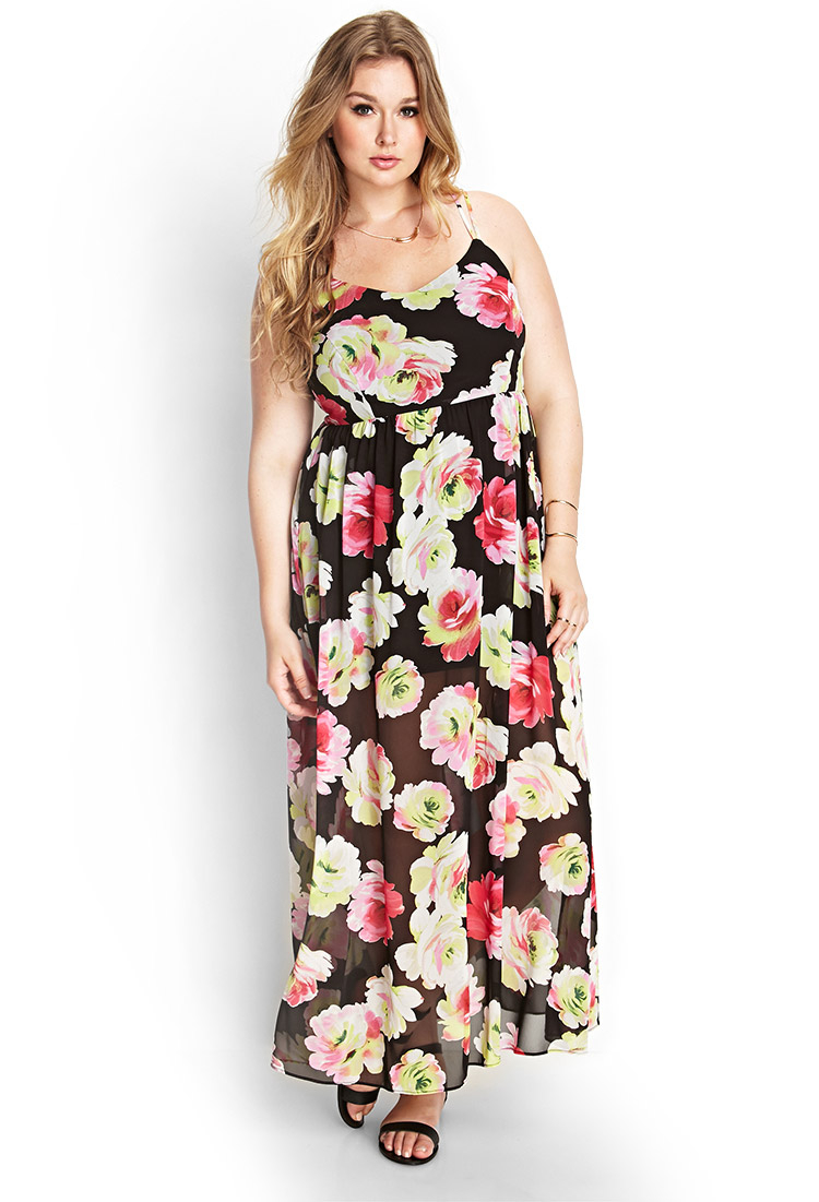 Forever 21 Painted Floral Maxi Dress in Floral (Black/pink) | Lyst