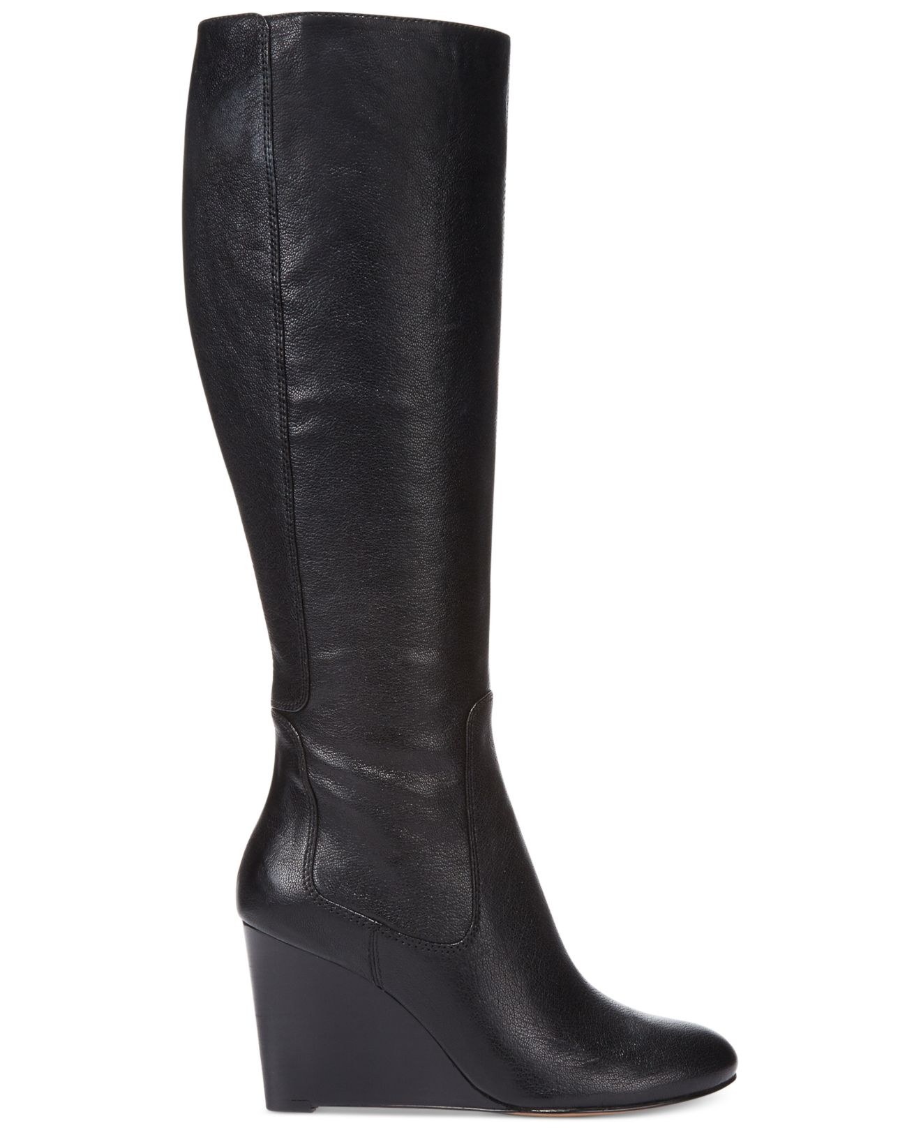 Nine West Heartset Tall Wedge Wide Calf Dress Boots in Black - Lyst