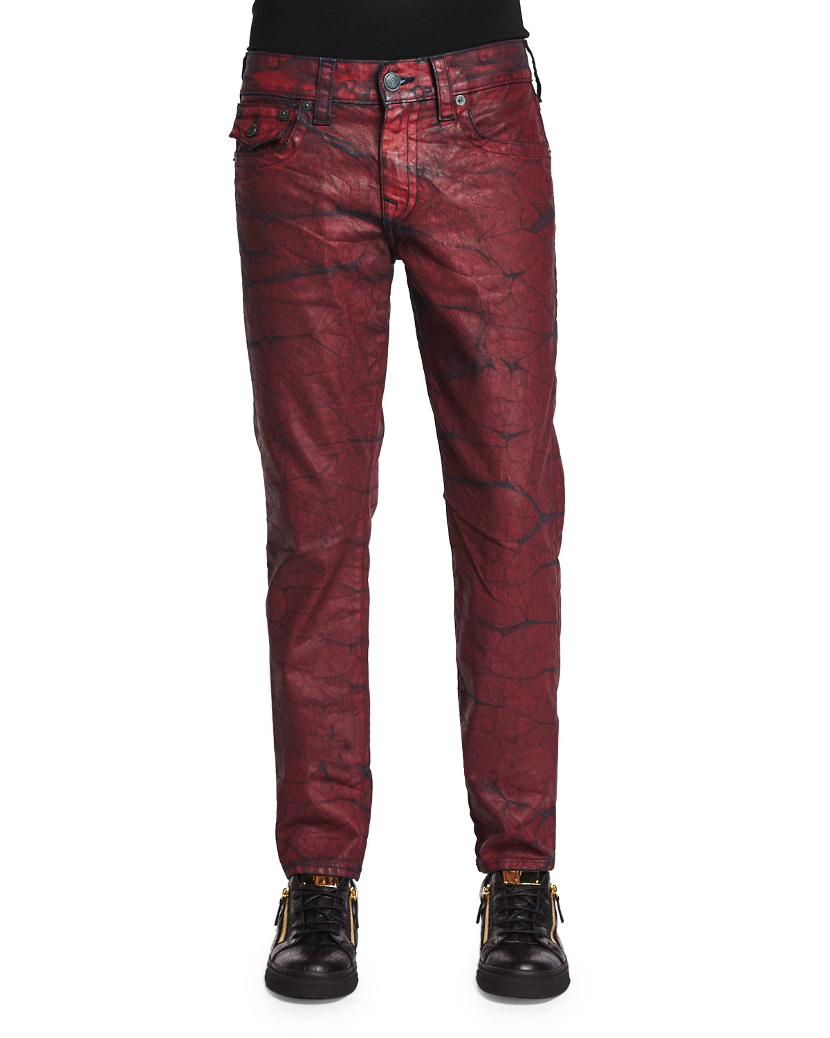 Lyst - True Religion Geno Rebel Crush Coated Jeans in Red for Men