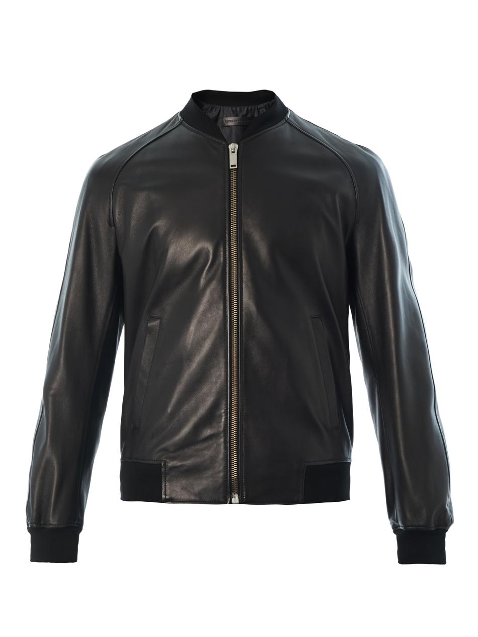 Alexander Mcqueen Leather Bomber Jacket in Black for Men | Lyst