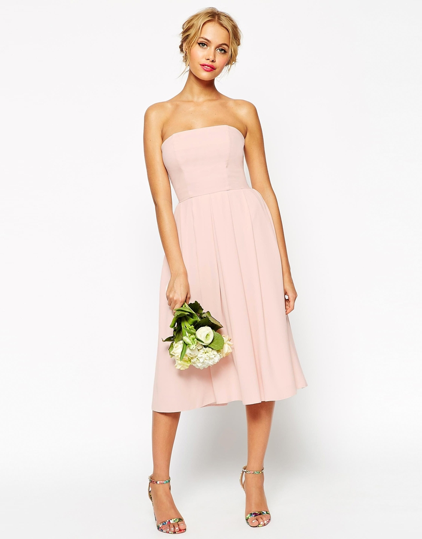  Asos  Wedding  Bandeau Midi Dress  in Pink  Nude Lyst