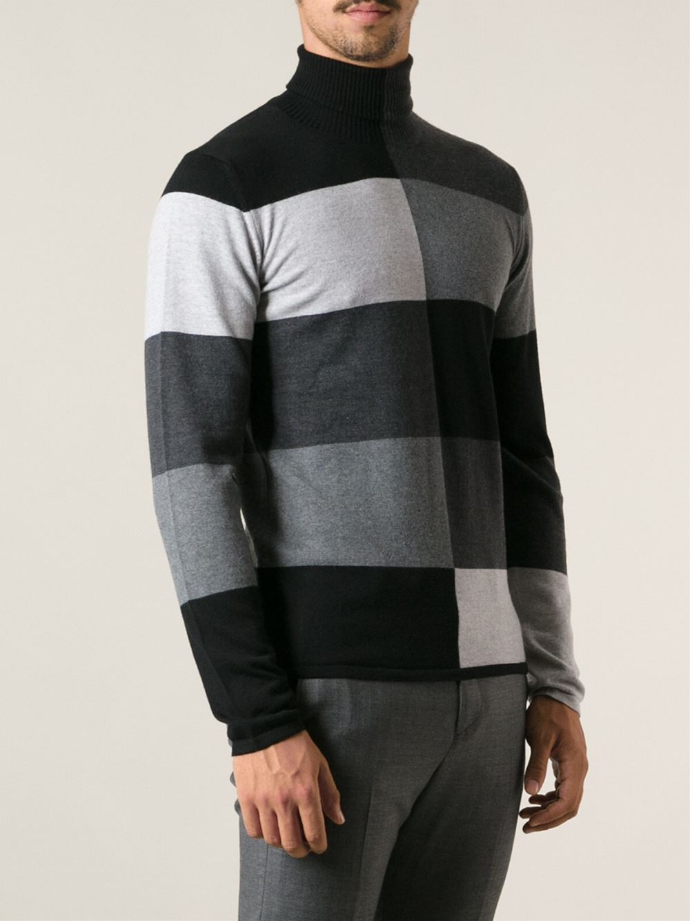 Lyst Z Zegna Geometric Pattern Turtleneck Sweater in Gray for Men