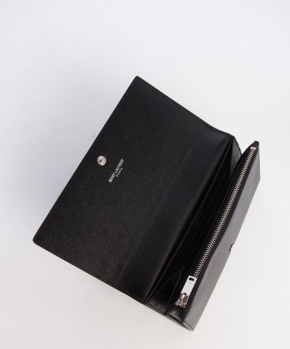 Saint laurent Black Leather Studded Snap Flap Continental Wallet ...