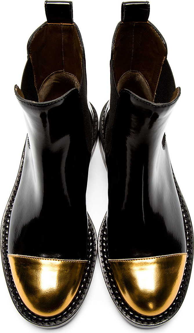 Lyst - Marni Black Leather Gold Toe Chelsea Boots in Black