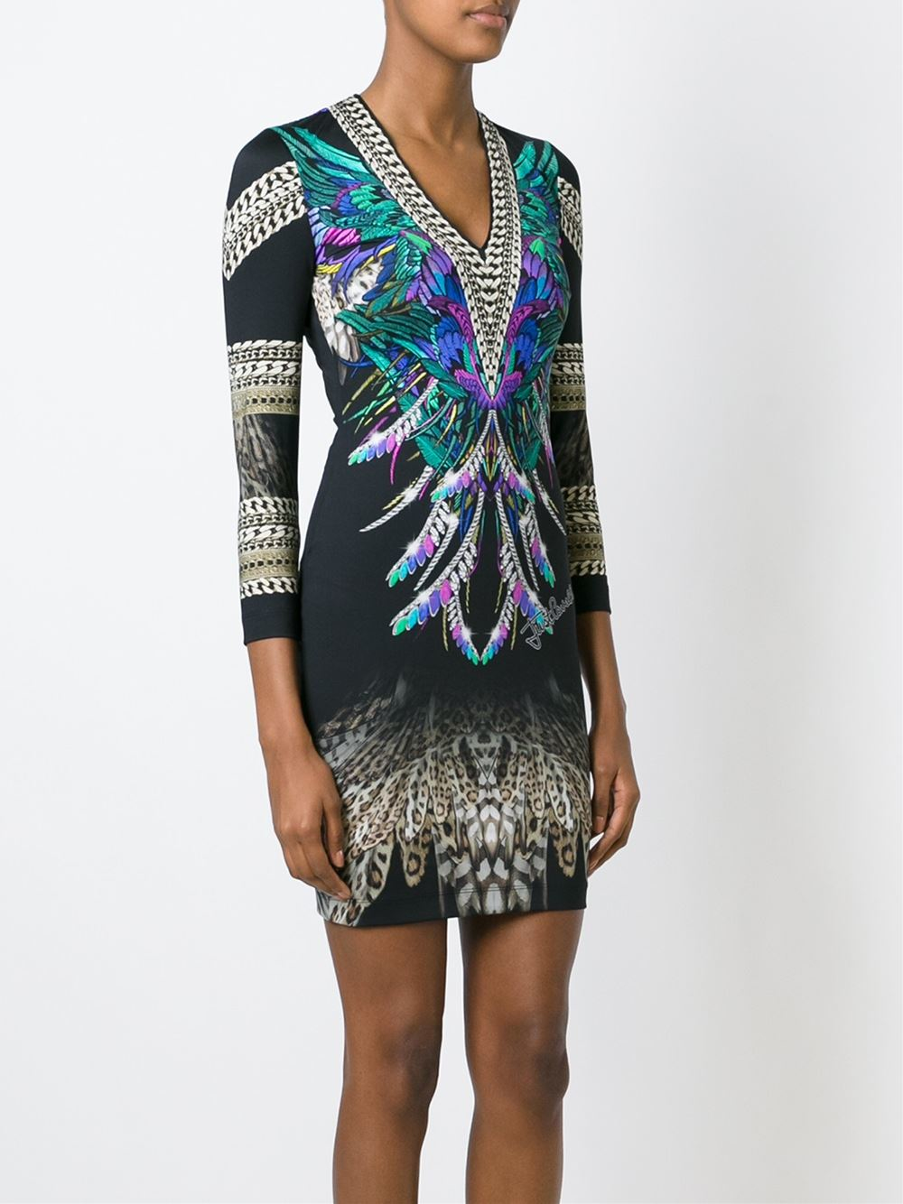 Lyst - Just Cavalli Feather Print Fitted Dress