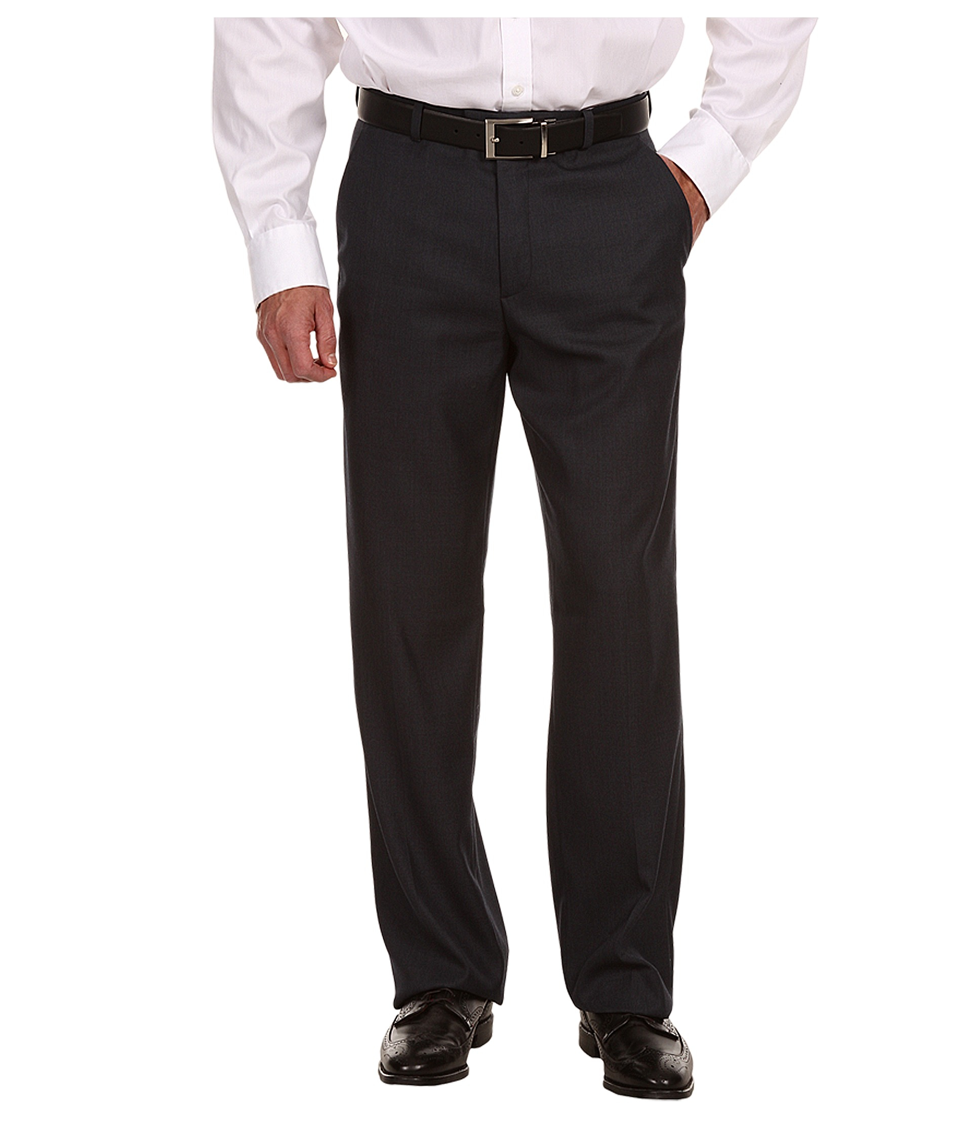 Perry ellis portfolio Classic Fit Flat Front Sharkskin Pant in Black ...