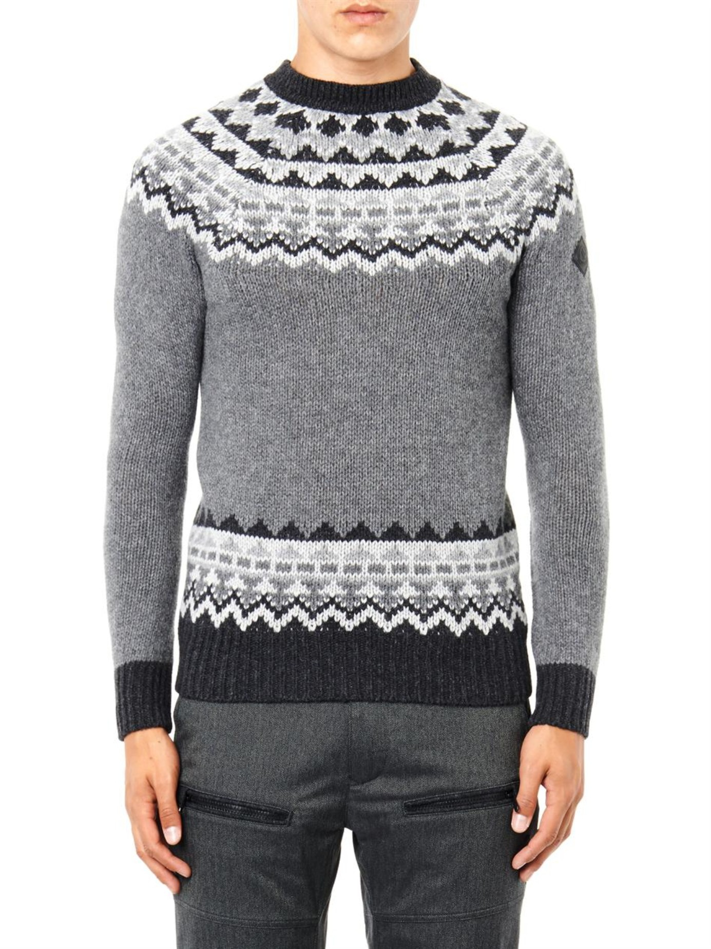 Lyst - Moncler Fair Isle Intarsia-knit Sweater in Gray for Men