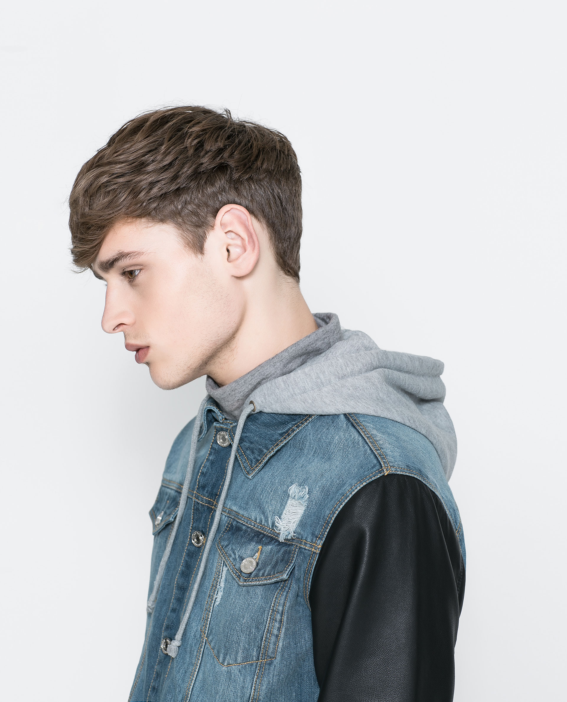 Zara Denim Jacket with Faux Leather Sleeves in Blue for Men Lyst