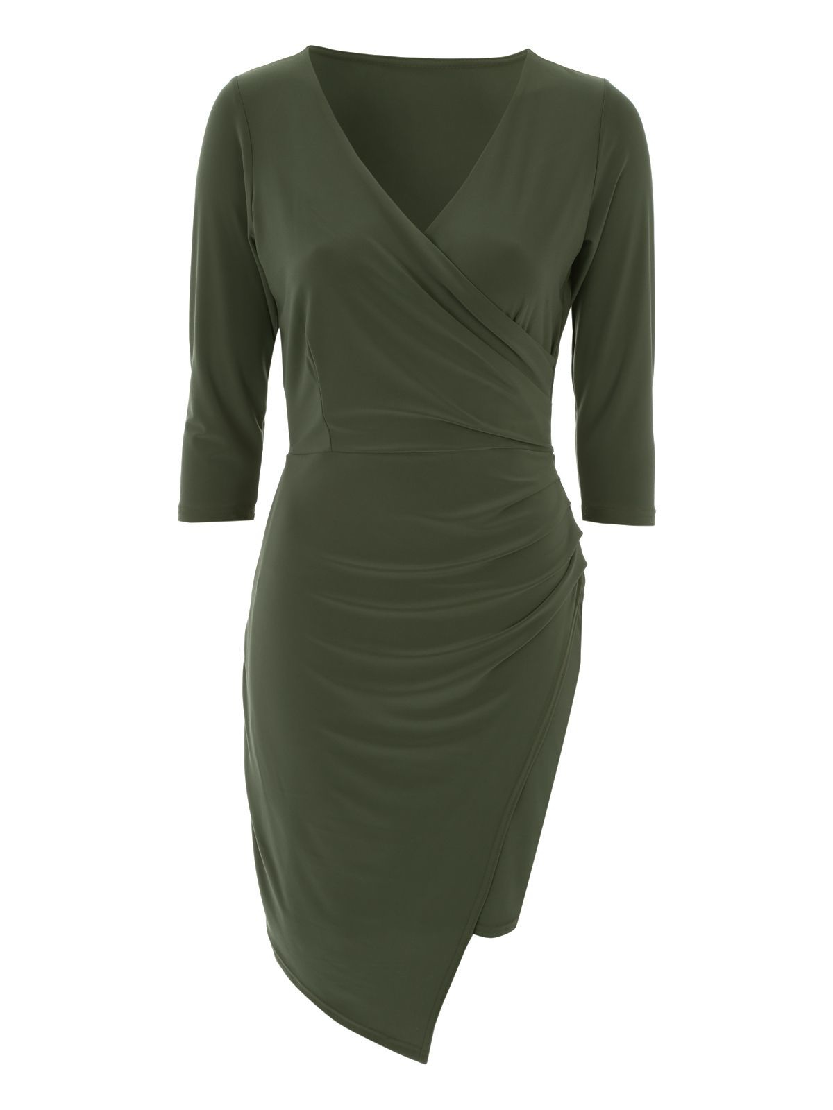 Jane norman Khaki Wrap Detail V Neck Dress in Green | Lyst