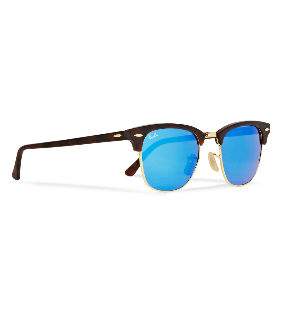 Lyst Ray Ban Clubmaster Acetate And Metal Mirrored Sunglasses In