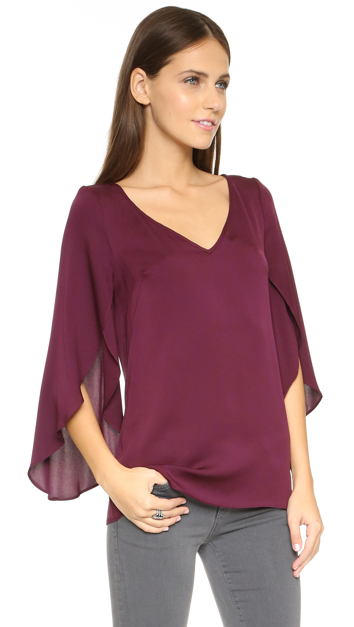 Lyst - Milly Butterfly Sleeve V Neck Top in Purple