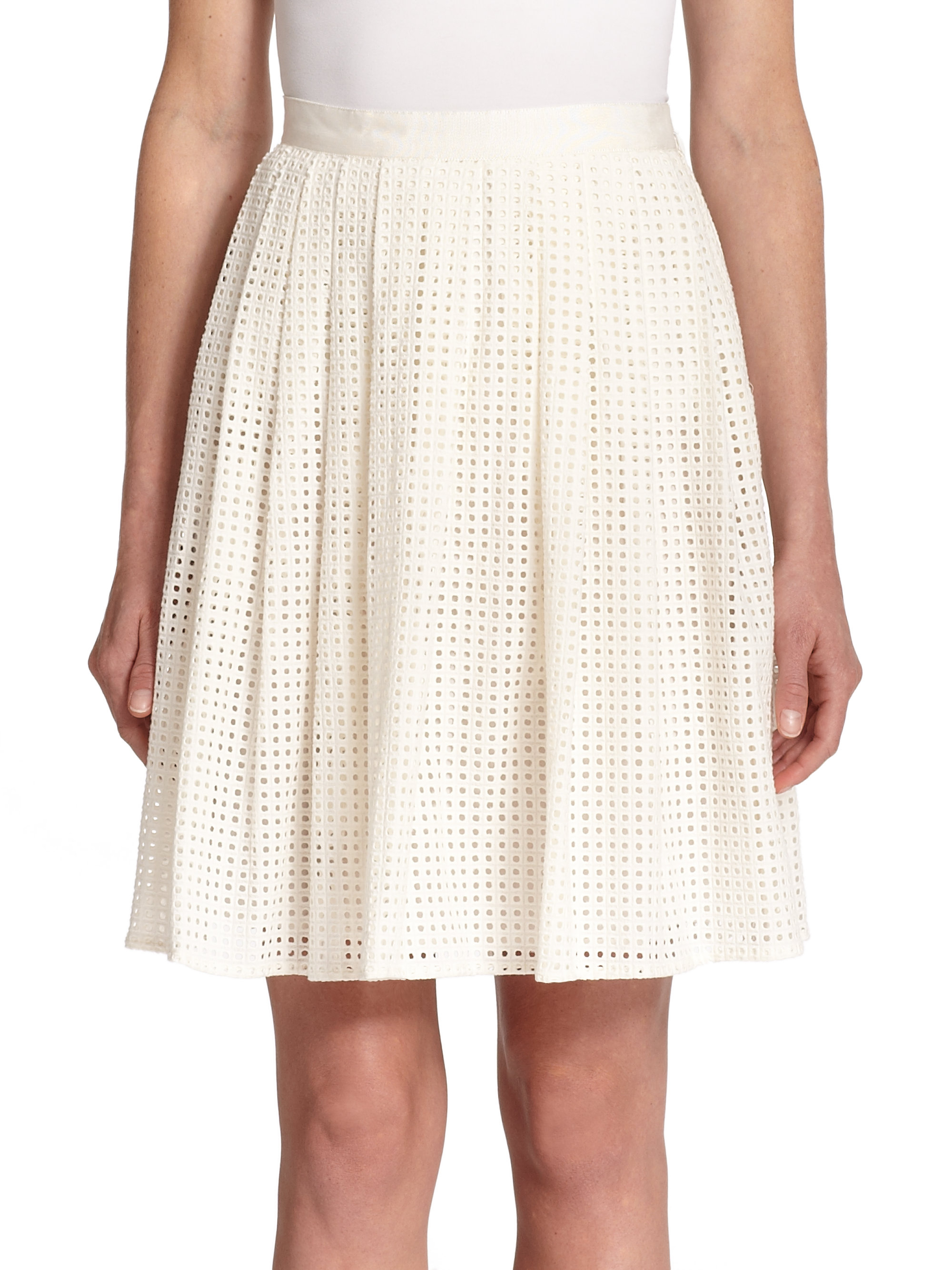Joie Lissome Pleated Eyelet Skirt in White (PORCELAIN) | Lyst