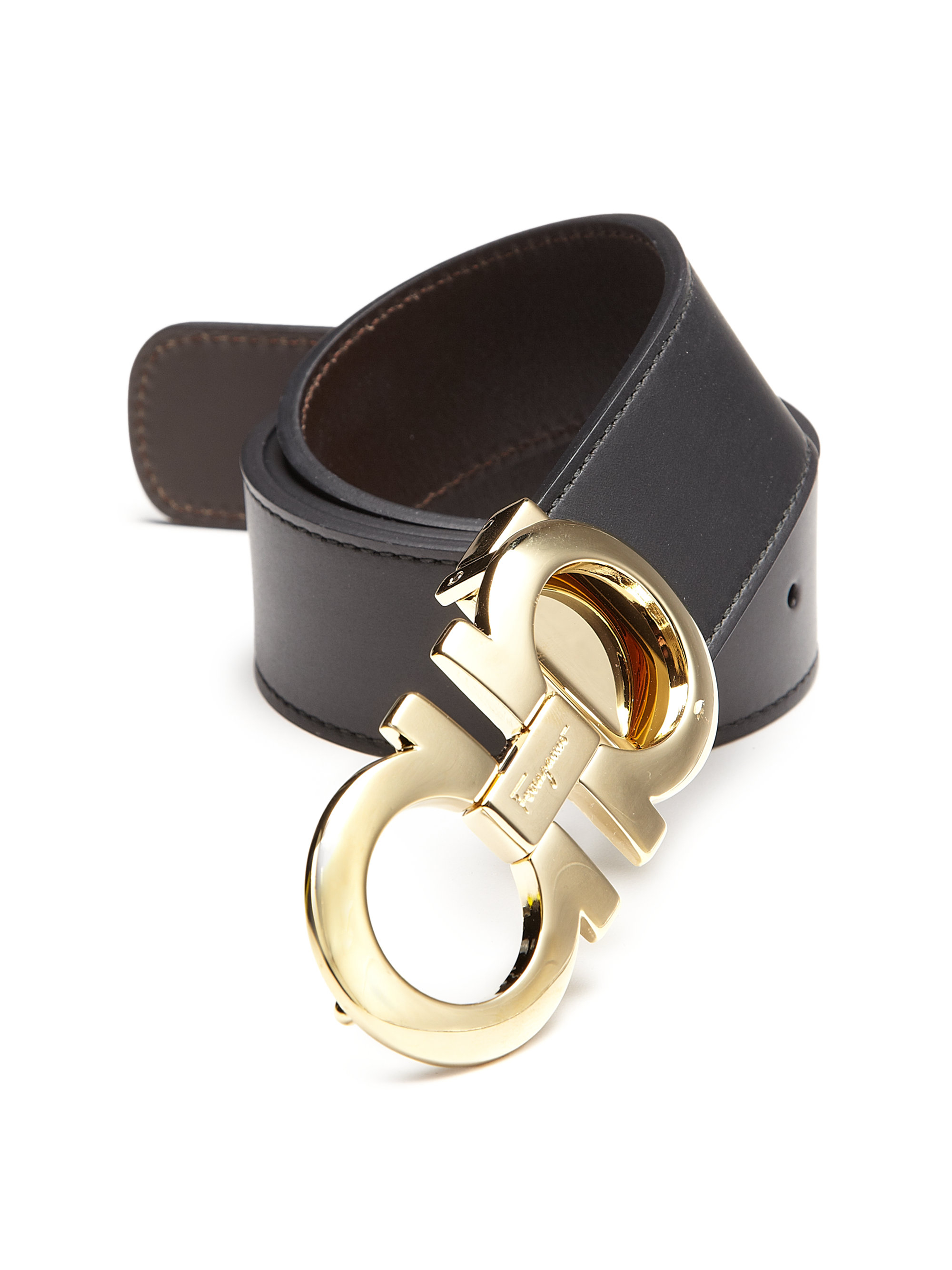 Ferragamo Adjustable & Reversible Double Gancini Leather Belt in Black ...
