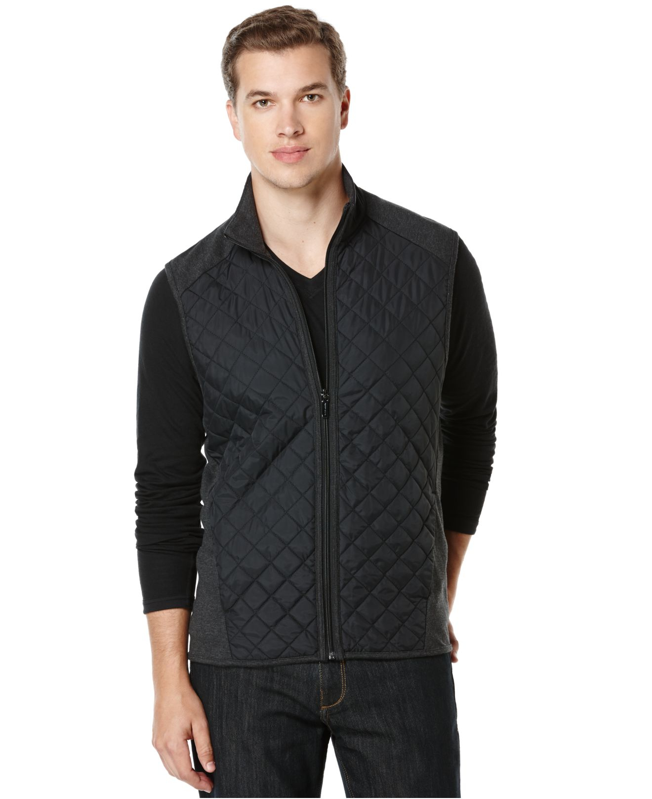 Lyst Perry Ellis Big And Tall Multimedia Quilted Vest in Gray for Men