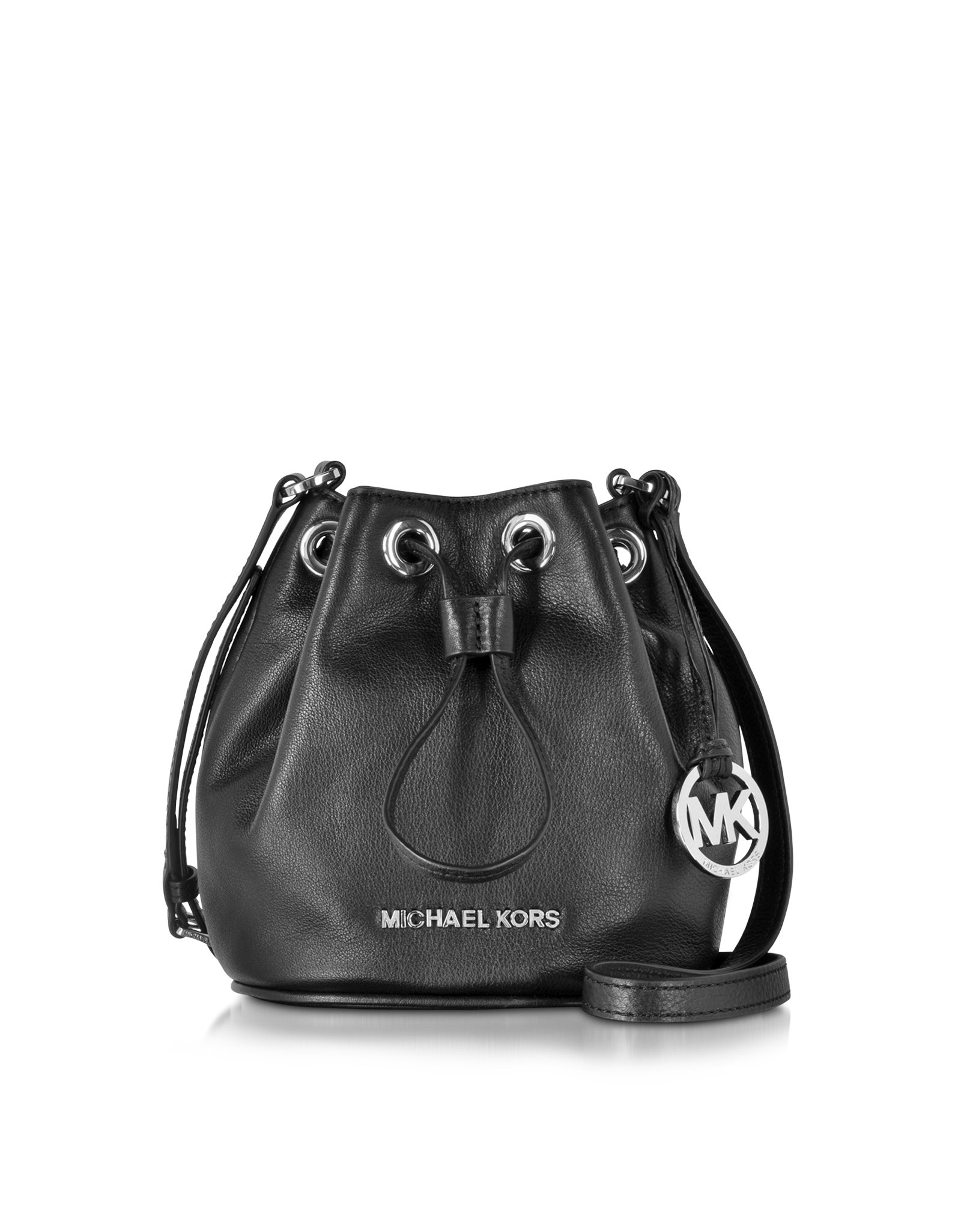 Michael Kors Jules Black Soft Leather Drawstring Crossbody Bag in Black | Lyst
