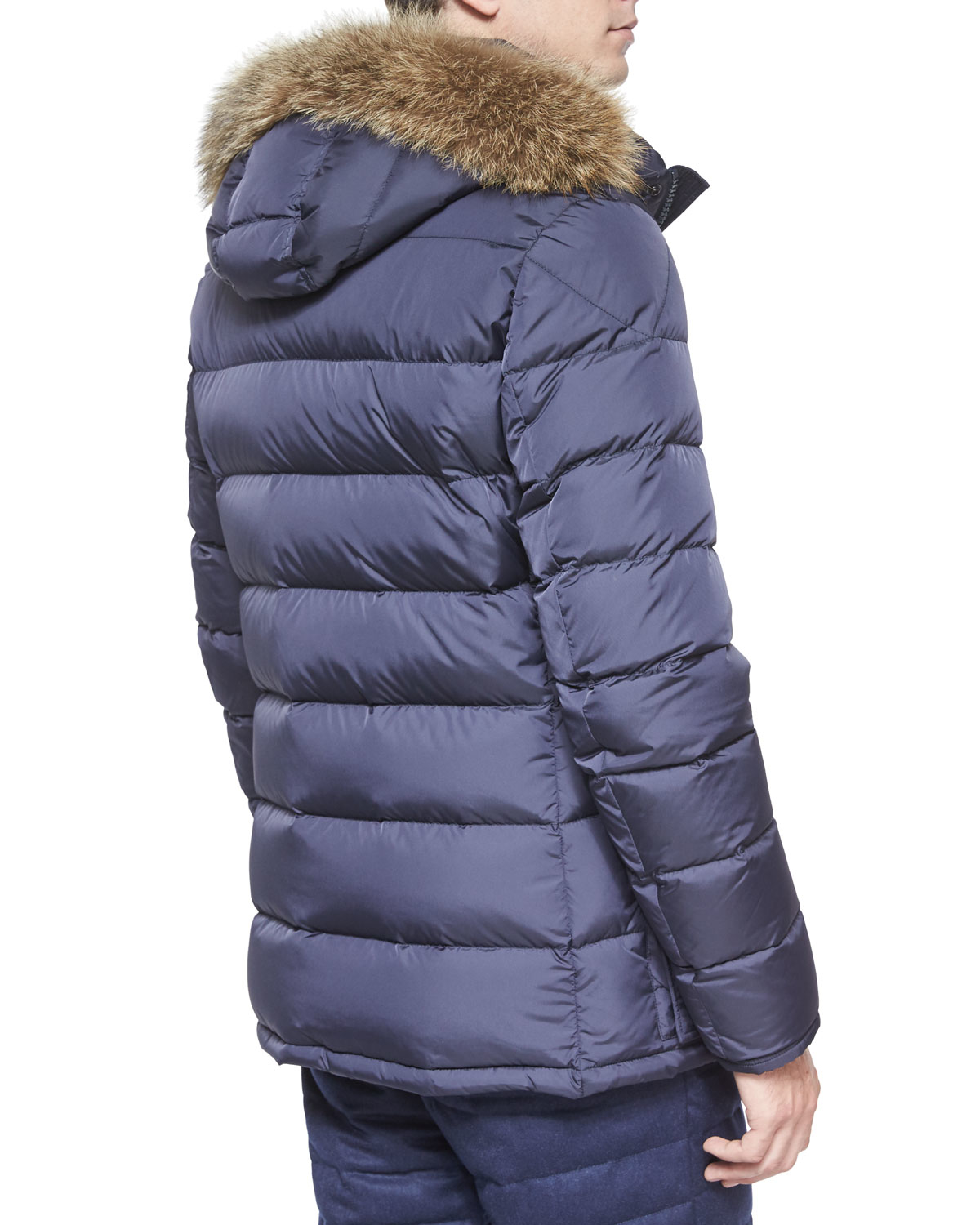 Moncler Cluny Nylon Puffer Jacket With Fur Hood in Blue for Men | Lyst
