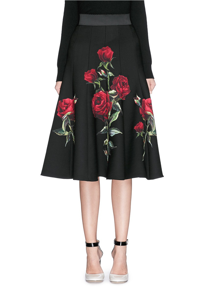 Black Rose Applique Crepe Dress