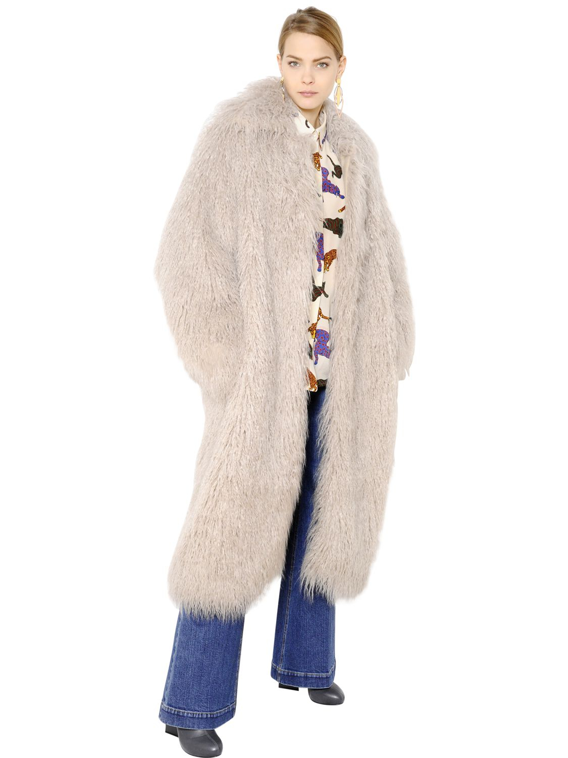 Stella mccartney Crimped Faux Fur Coat in White  Lyst