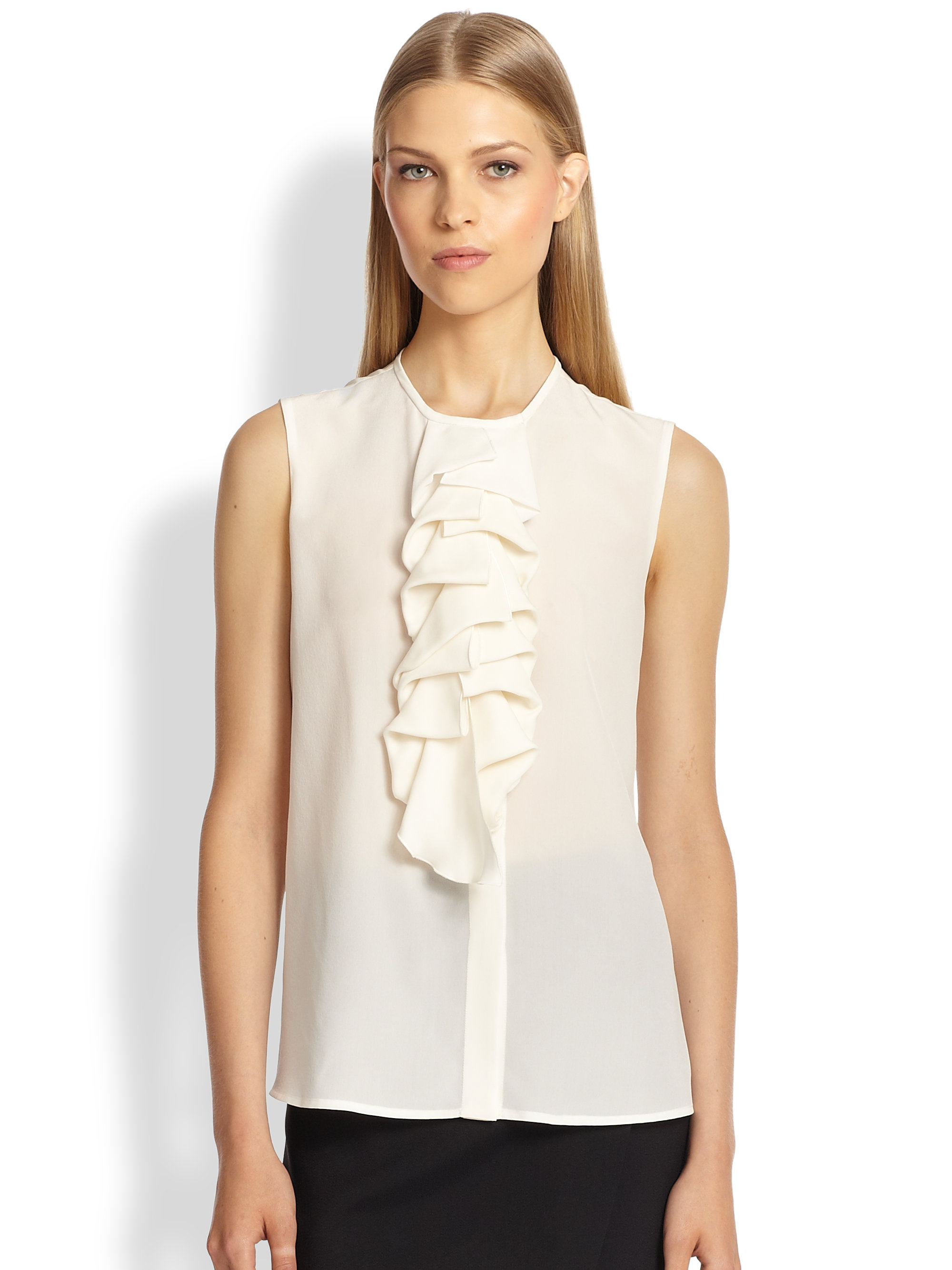 Lyst - Etro Sleeveless Ruffled Silk Blouse in White