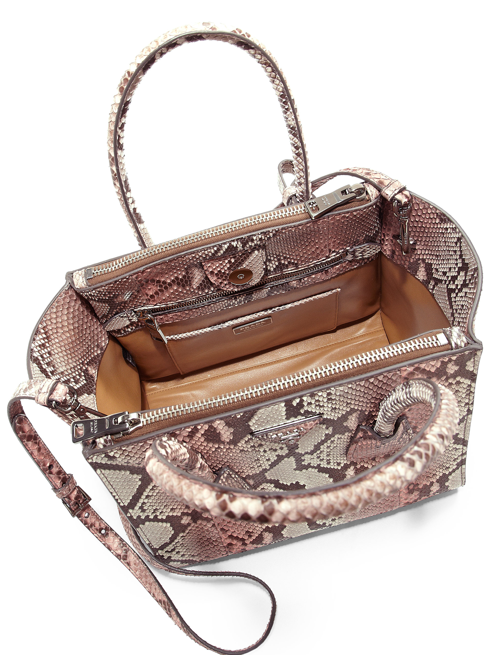 prada handbags discount prices - Prada Small Python Twin-pocket Tote in Pink (ROSA) | Lyst