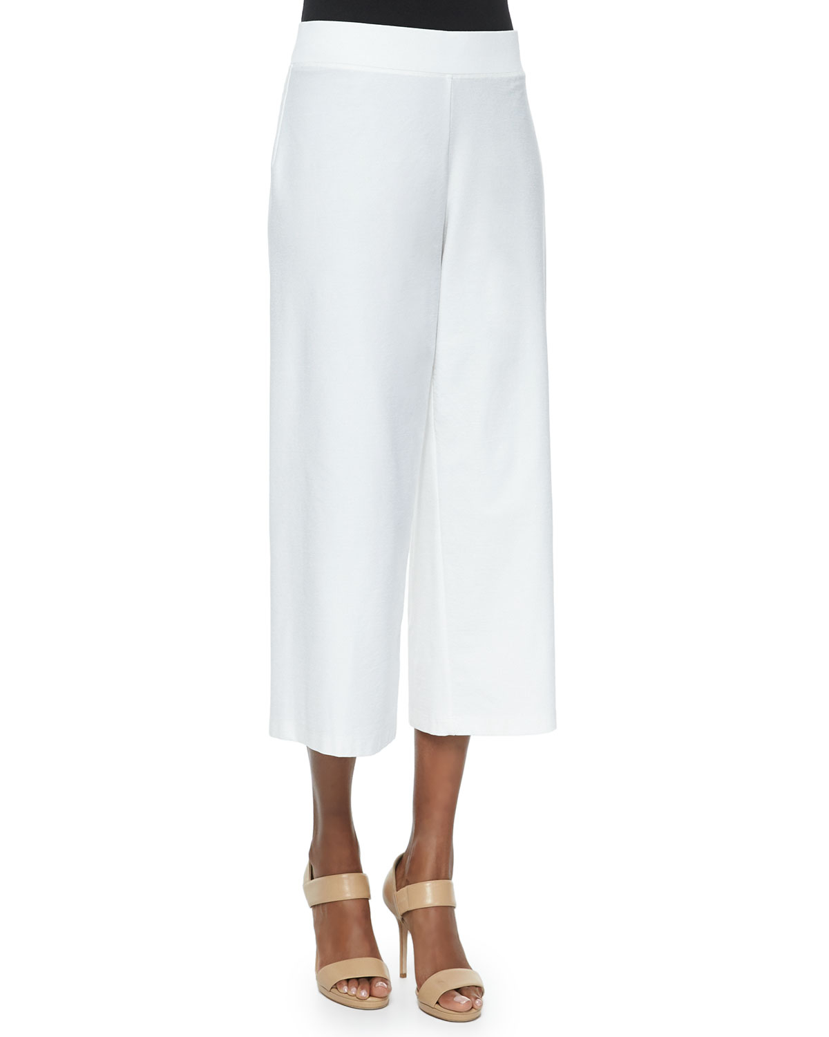 Eileen fisher Wide-leg Washable-crepe Cropped Pants in White | Lyst