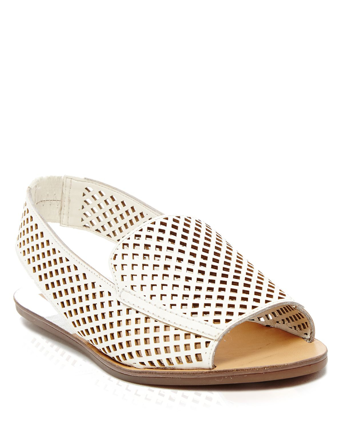 Dolce vita Open Toe Perforated Slingback Flat Sandals - Lisco in White ...