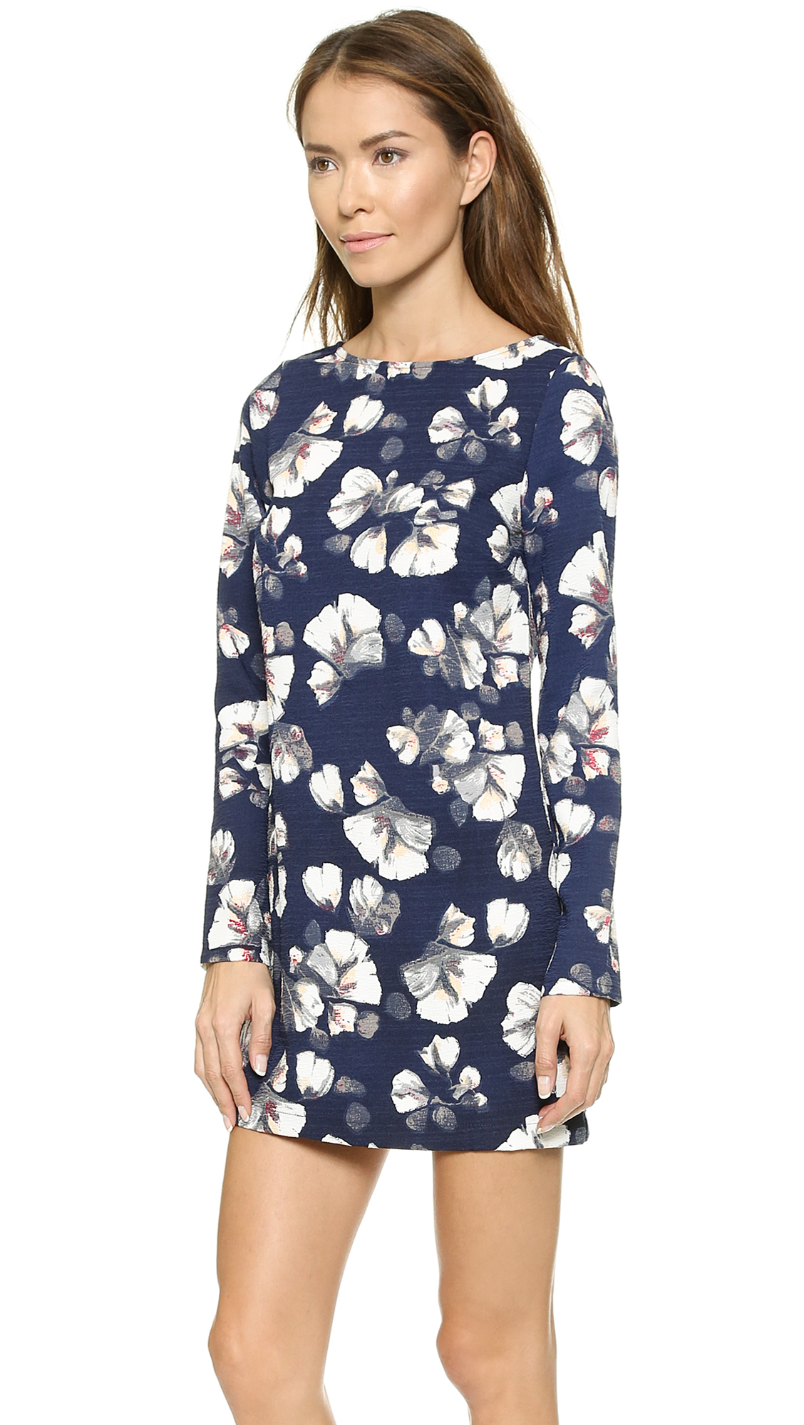Lyst - Re:Named Long Sleeve Floral Shift Dress in Blue