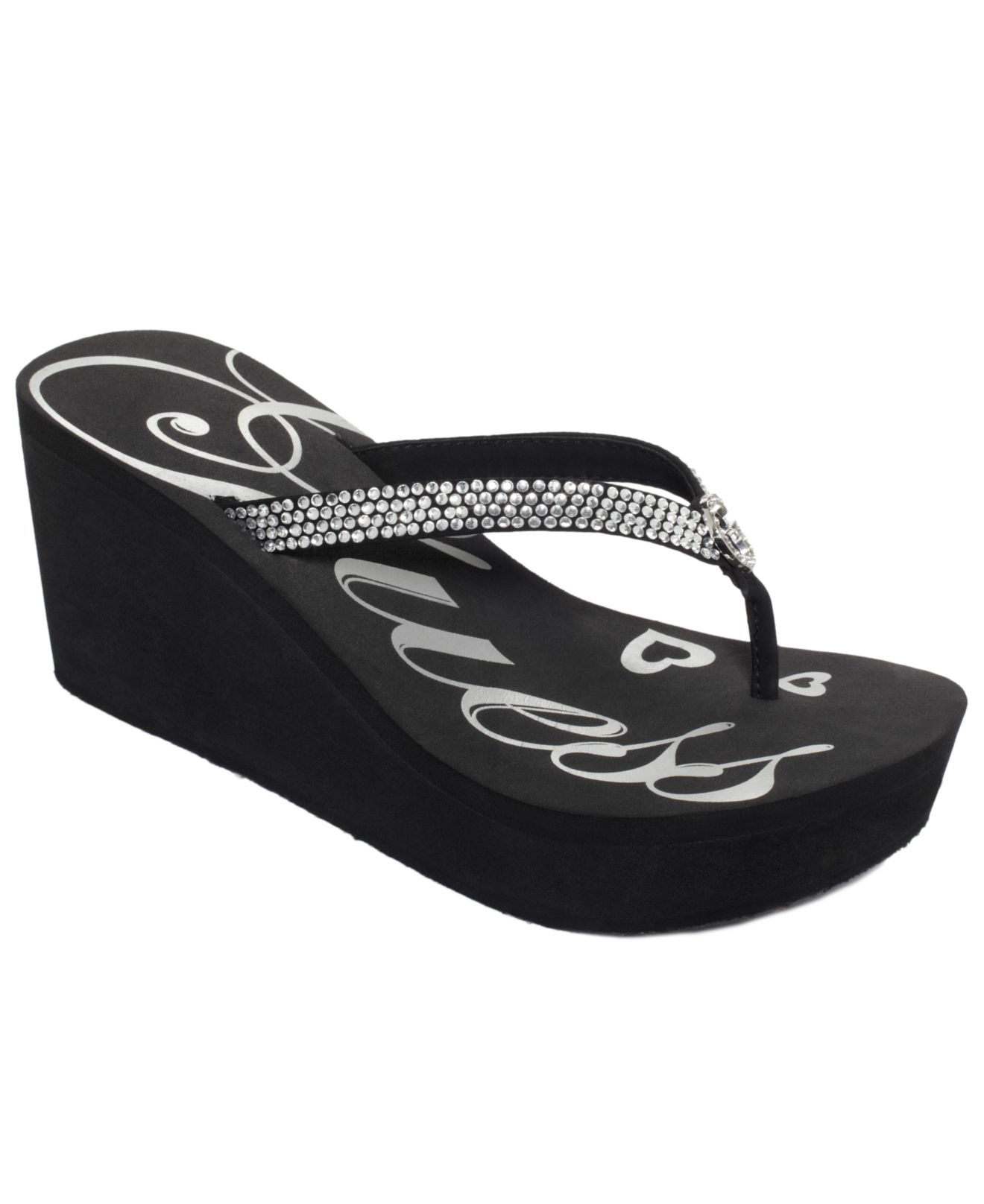 black wedge flip flops