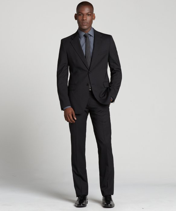 Prada Nero Black Wool Two Button Suit with Flat Front Pants in Black ...