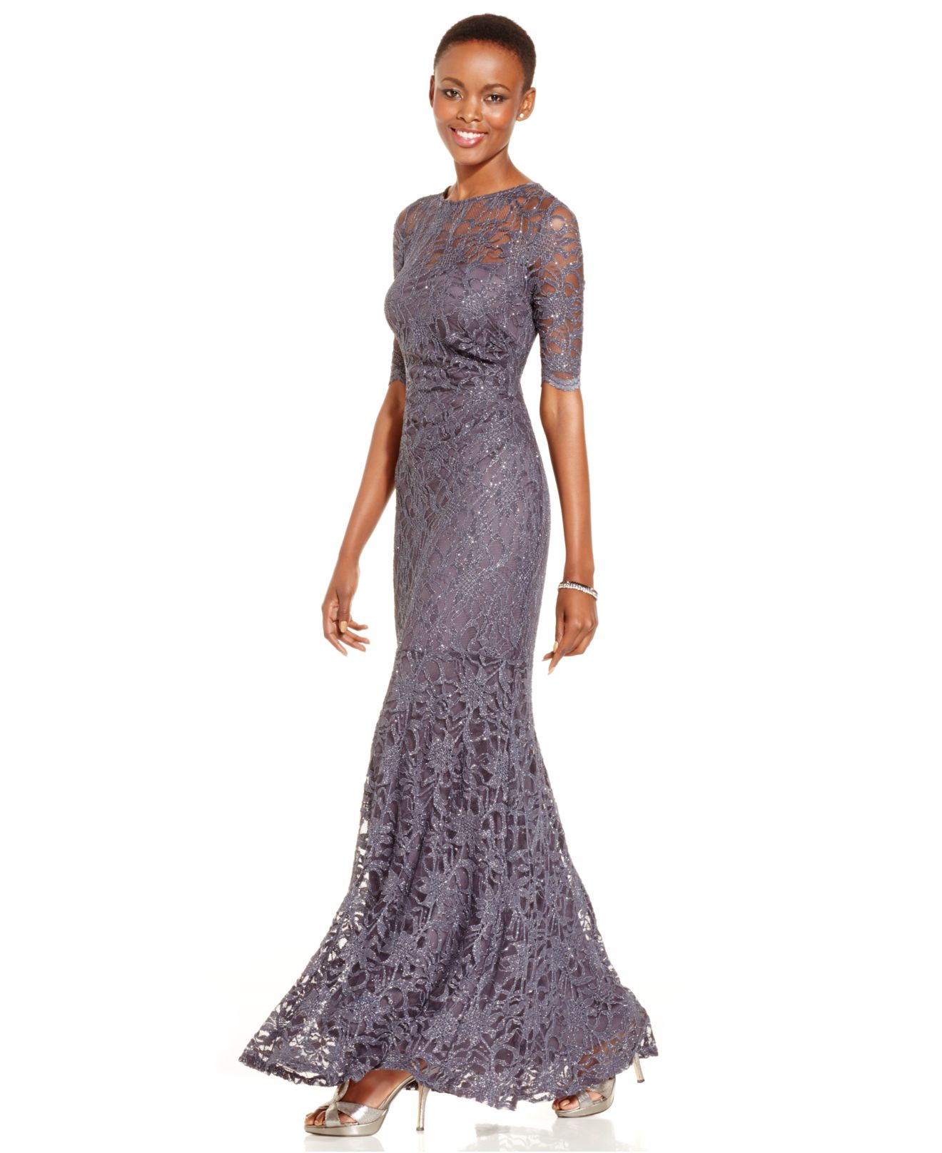 xscape chiffon gown charcoal gray