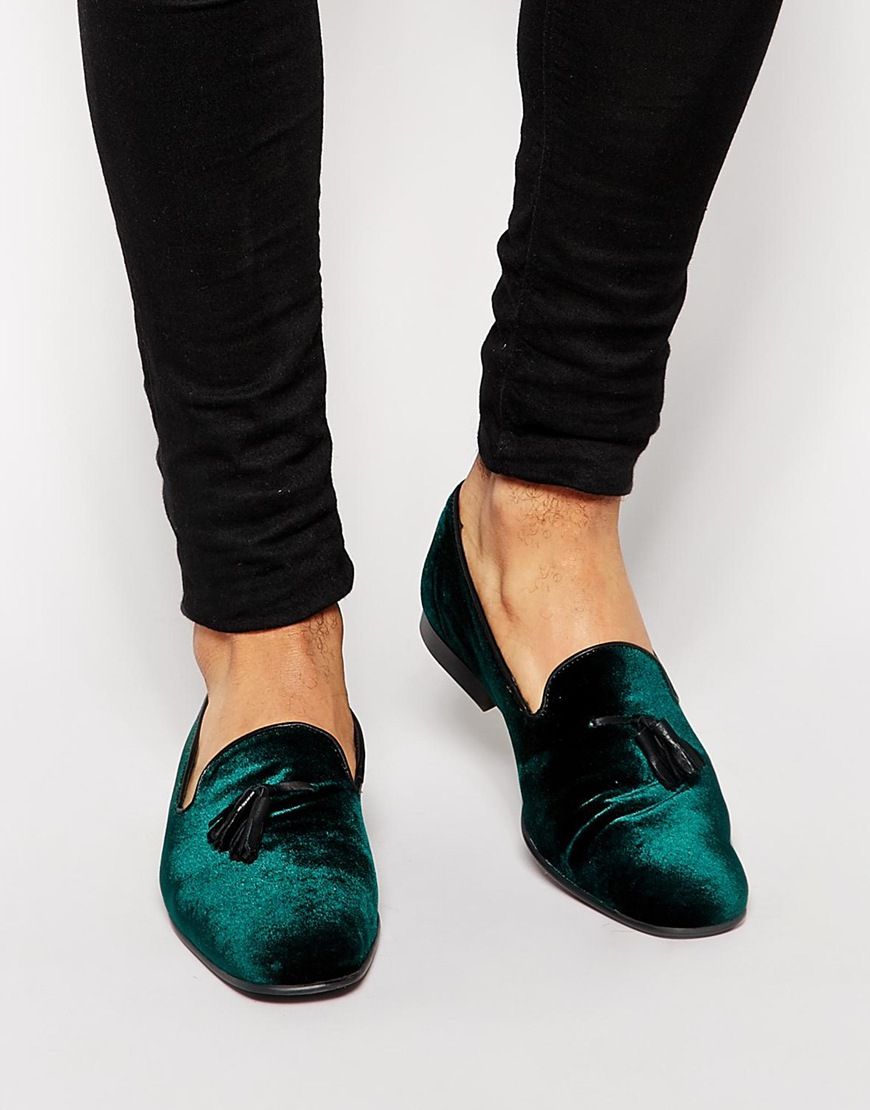 Lyst Asos Tassel Loafers In Velvet In Green For Men 8825