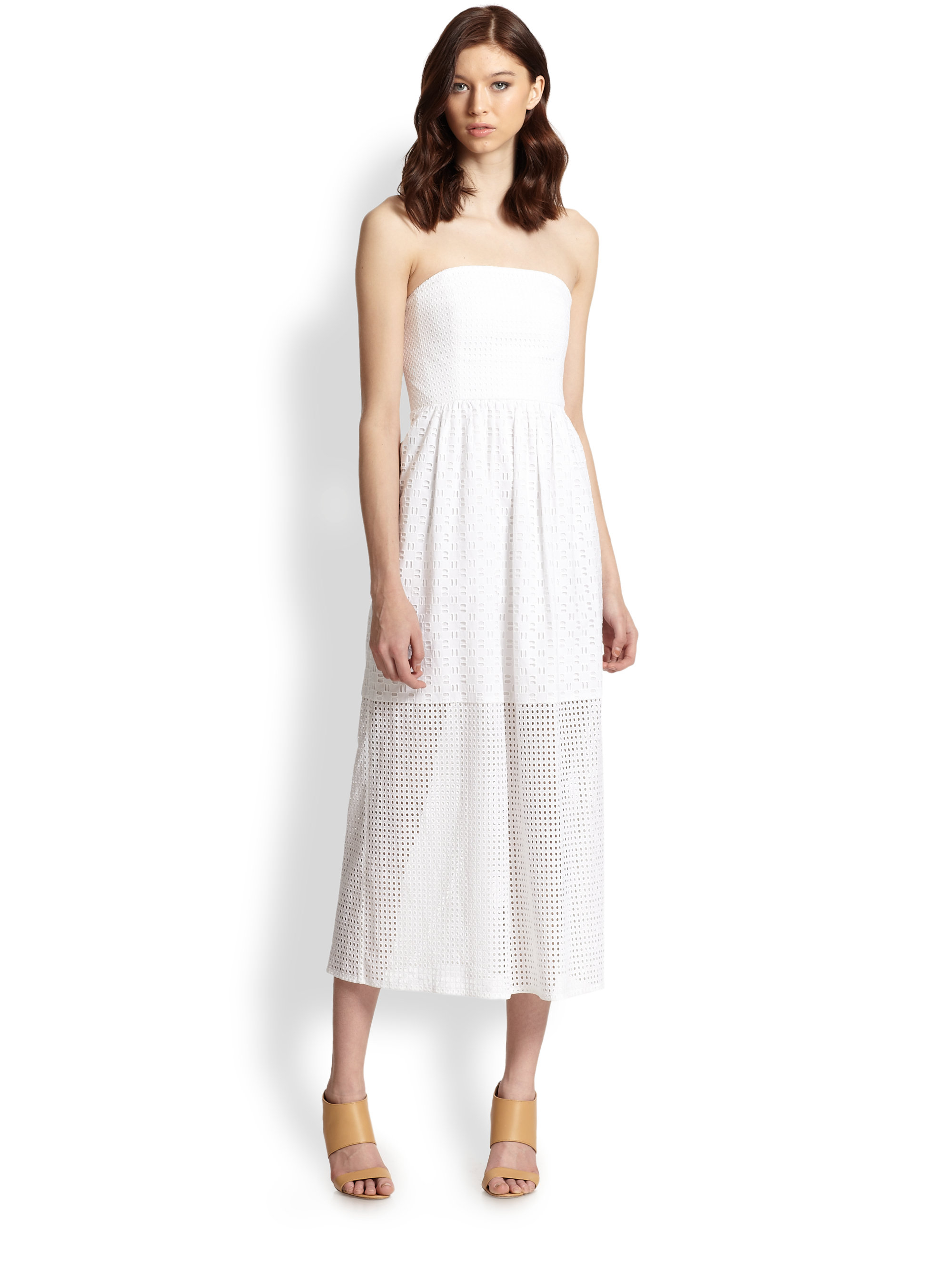 Tibi Kat Strapless Cotton Eyelet Dress in White | Lyst