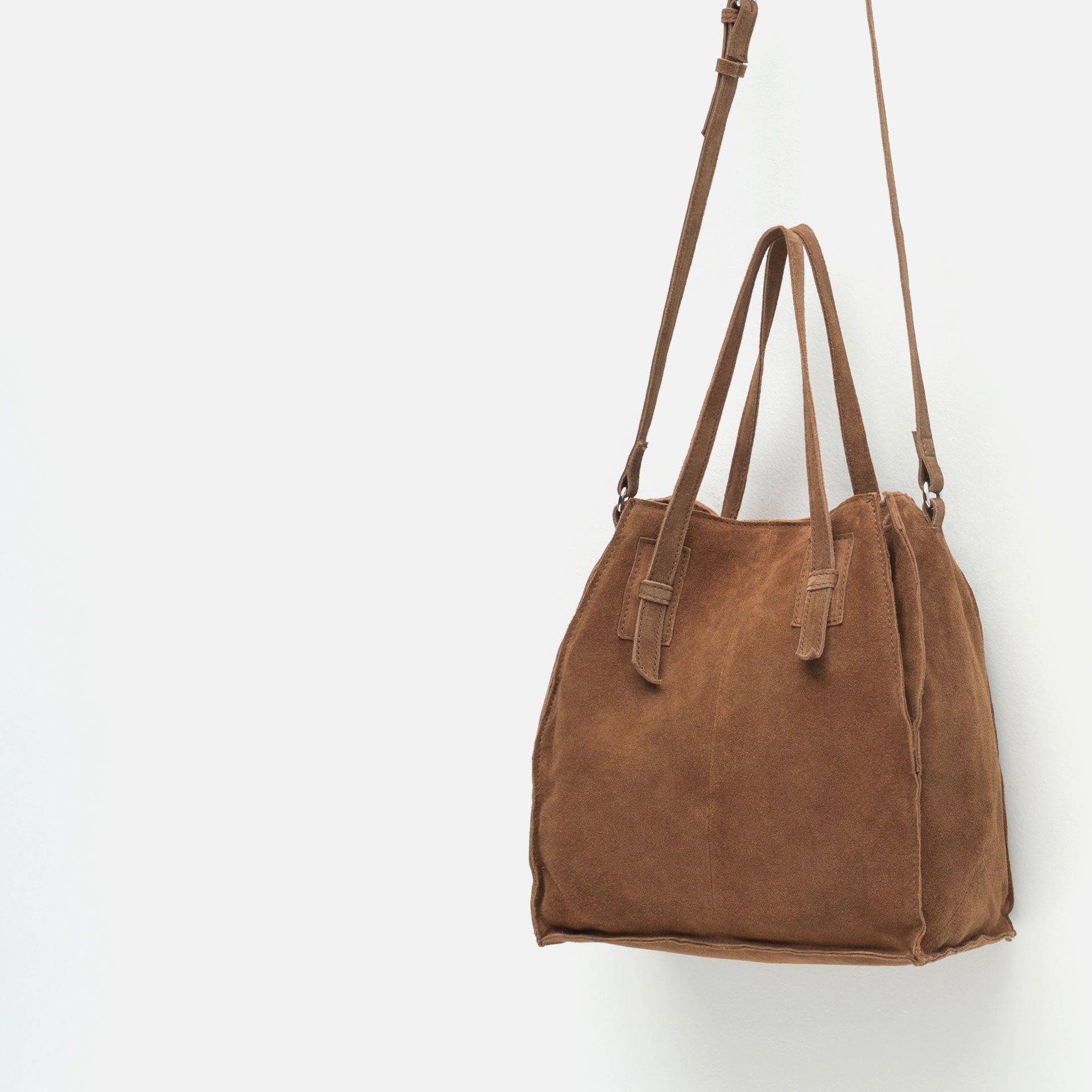 Zara Suede Tote Bag in Brown (Leather) | Lyst