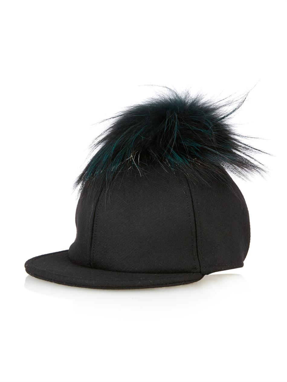 accessories fur pom hair pom Cap Lyst   Baseball Pompom Fur in Fendi Black