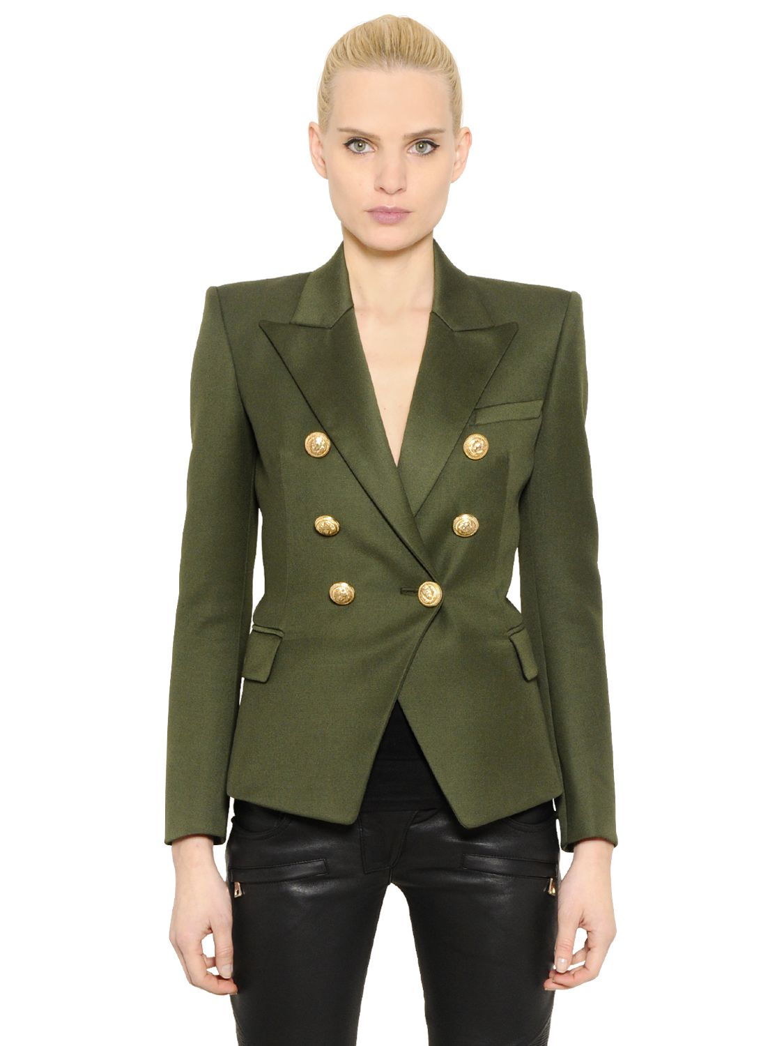 Lyst - Balmain Double Breasted Wool Twill Jacket in Natural