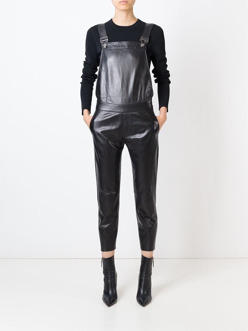 Lyst - Drome Leather Dungarees in Black