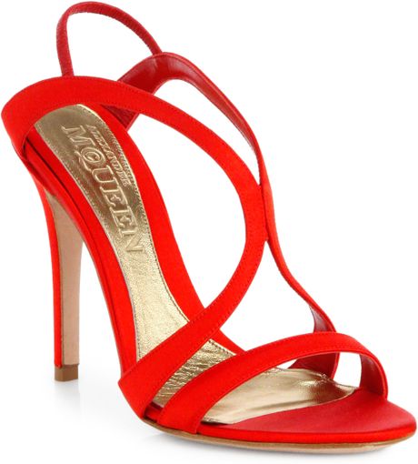 Alexander Mcqueen Satin Strappy Sandals in Red | Lyst