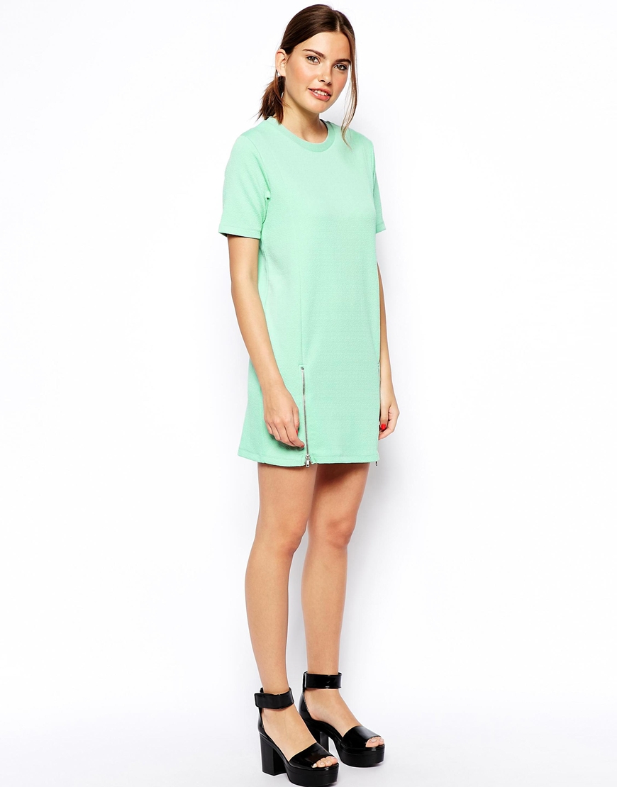 Lyst - Asos T-Shirt Dress With Zip Front Detail in Green