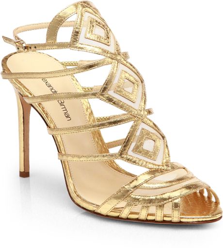 Alexandre Birman Strappy Metallic Leather Cage Sandals in Gold (GOLD ...