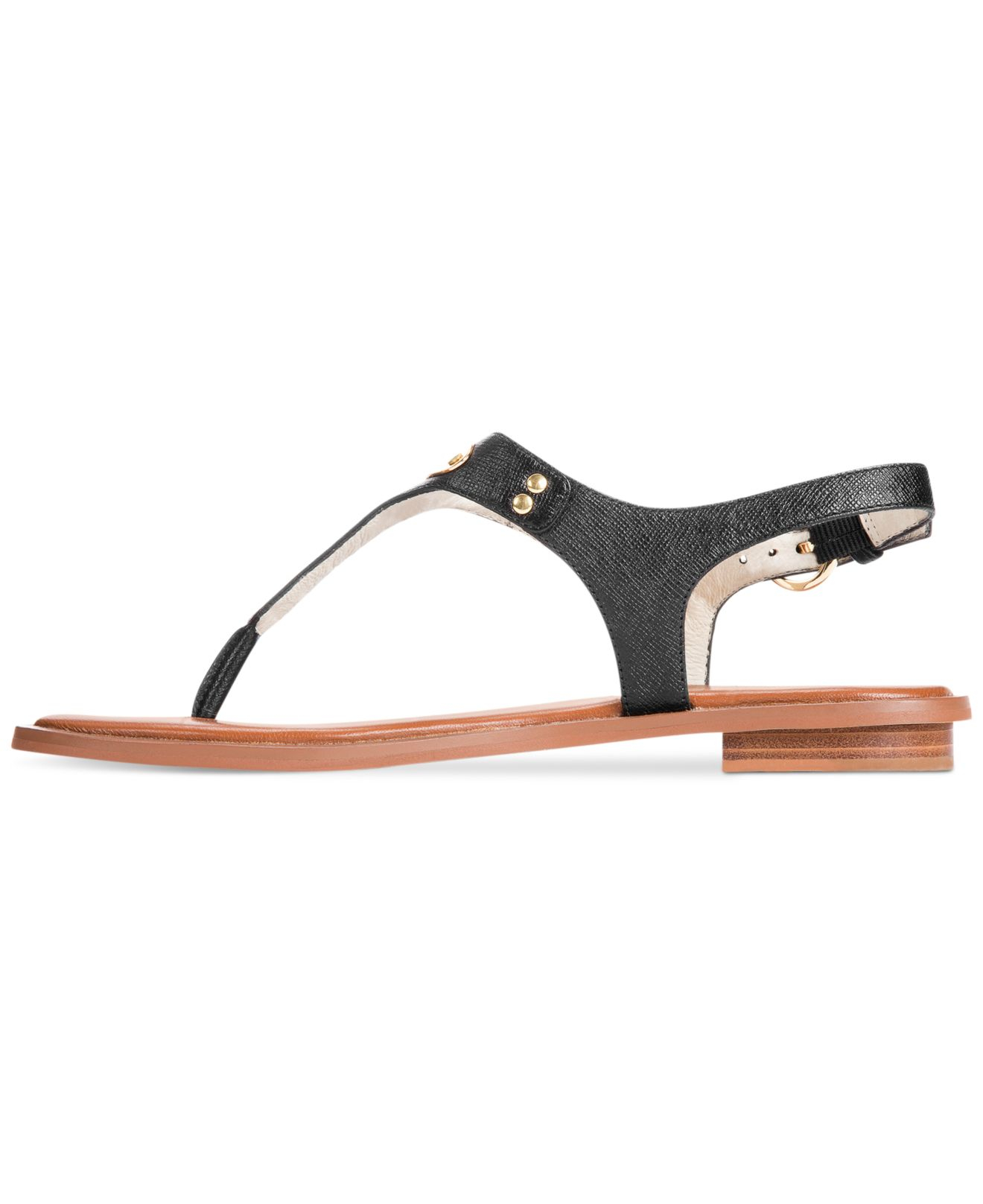 Michael kors Mk Plate Flat Thong Sandals in Black | Lyst