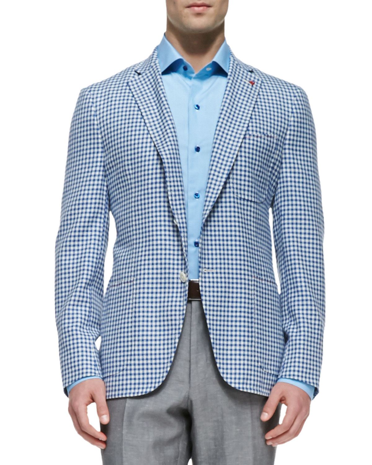 check shirt with check blazer