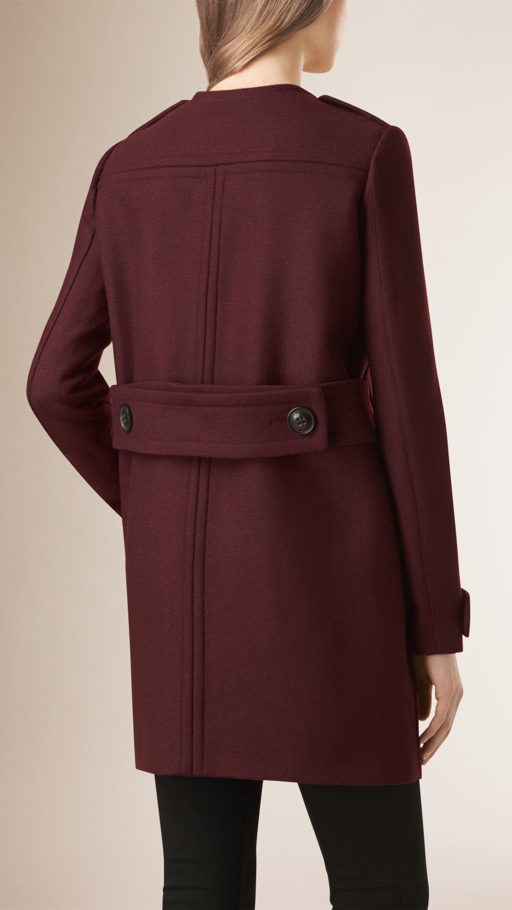 Lyst - Burberry Collarless Wool Blend Coat in Red