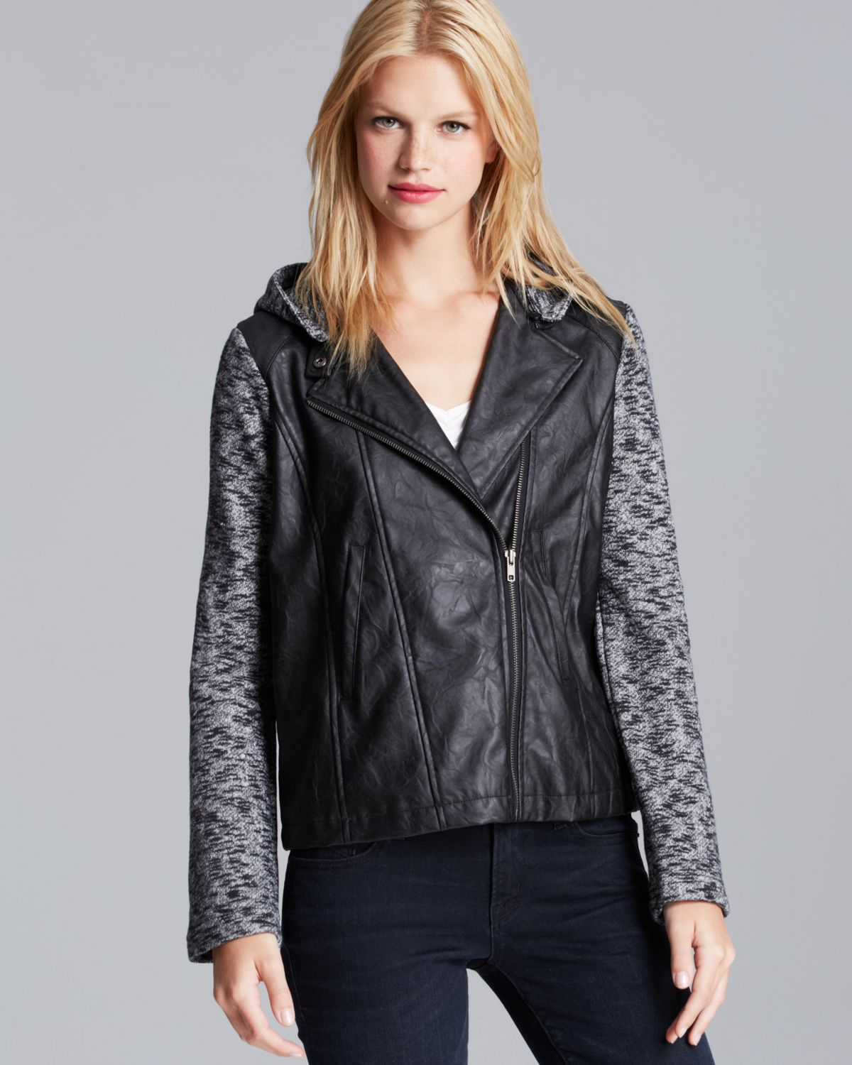 Jack Bb Dakota Jacket - Faux Leather & French Terry Hooded in Black | Lyst