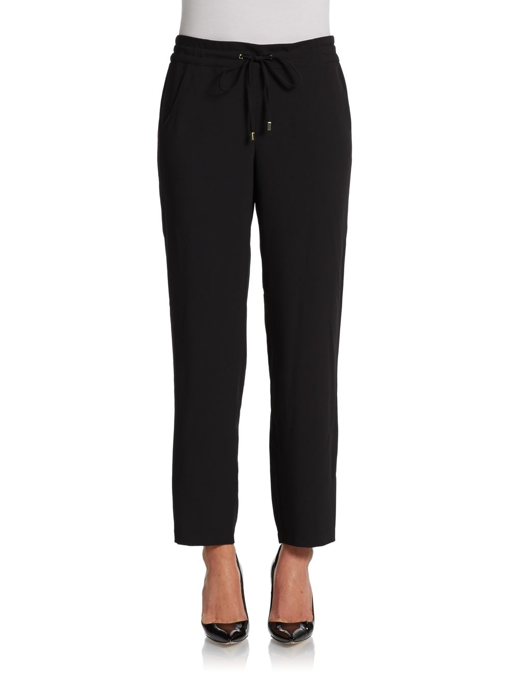 Ellen Tracy Stretch Crepe Ankle Pants in Black