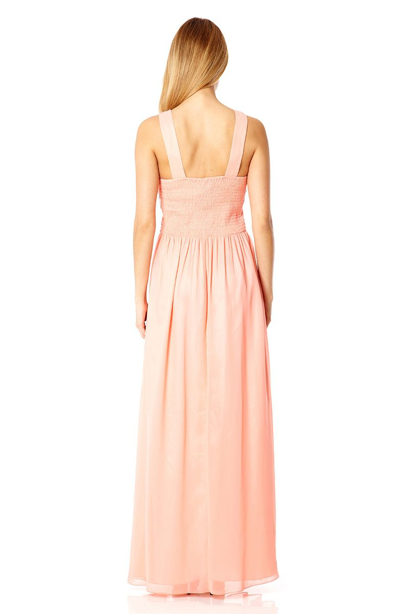  Quiz  Coral Chiffon Embellished Maxi Dress  in Pink  Lyst