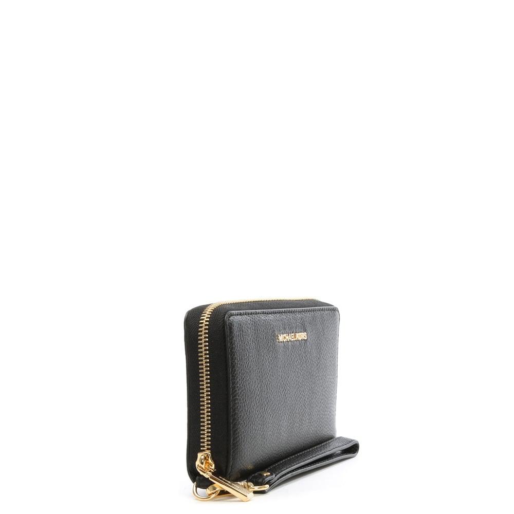 Michael Kors Mercer Continental Black Leather Wristlet Wallet - Lyst
